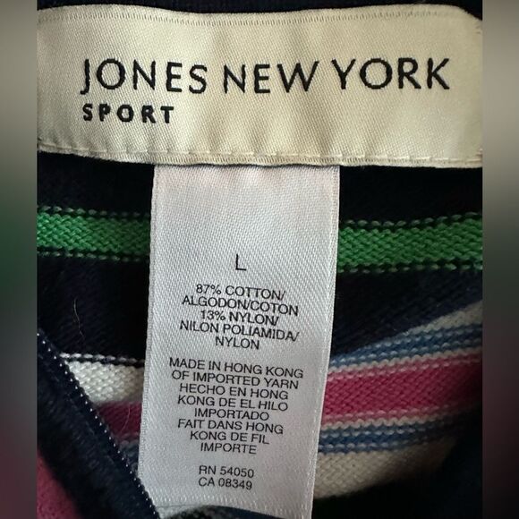 Jones New York Sport Womens Blue Pink Striped Zip Up Hoodie. Size Large - Picture 6 of 6